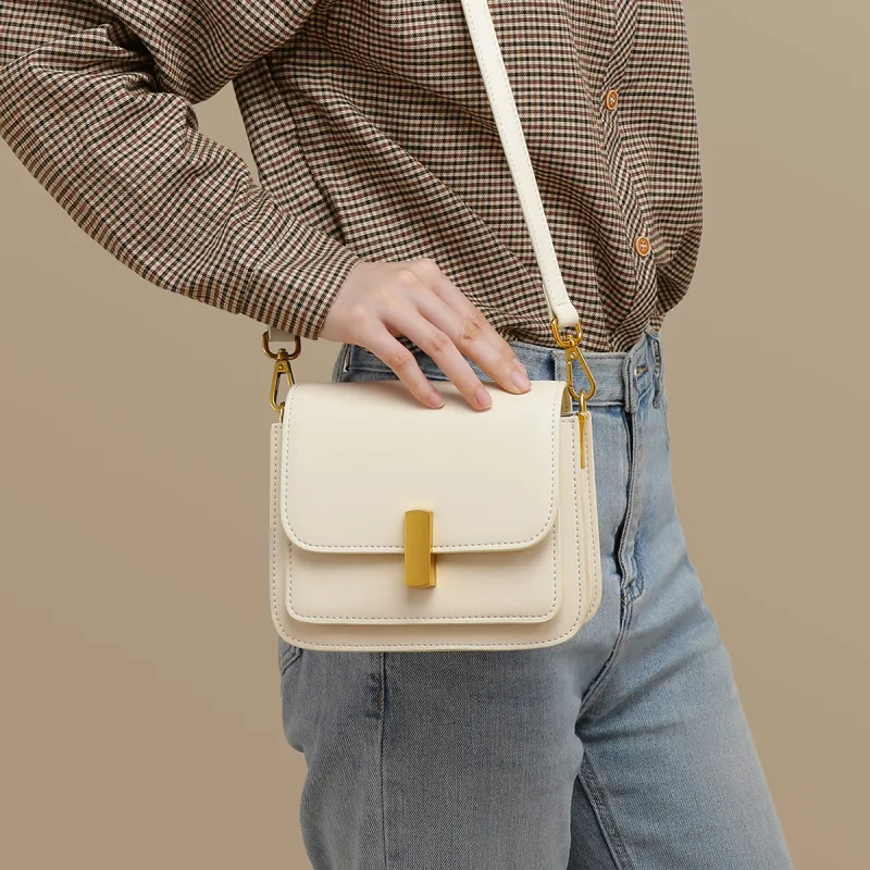 PT'SON Cow Leather With Synthetic Leather Small Square Bag Shoulder Bag, Crossbody Bag Trumpets Women's Coffee/Ecru-8