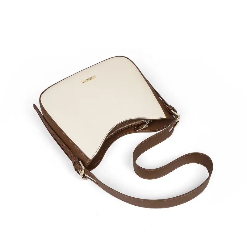 PT'SON Cow Leather With Synthetic Leather Shoulder Bag Shoulder Bag Bucket Bag Women's Ecru Coffee-3