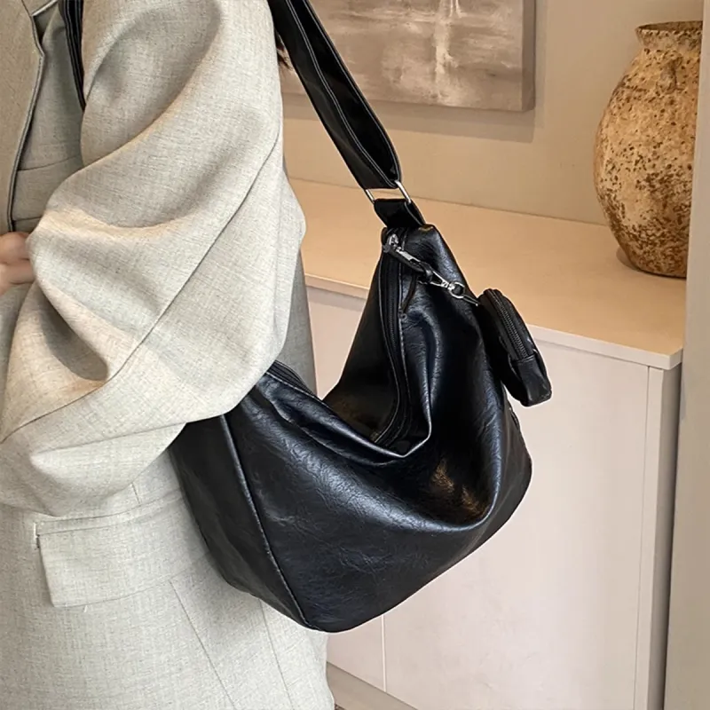 PT'SON Synthetic Leather Dumpling Bag, Underarm Shoulder Bag, Crossbody Bag Regular Women's Brown/Black-9