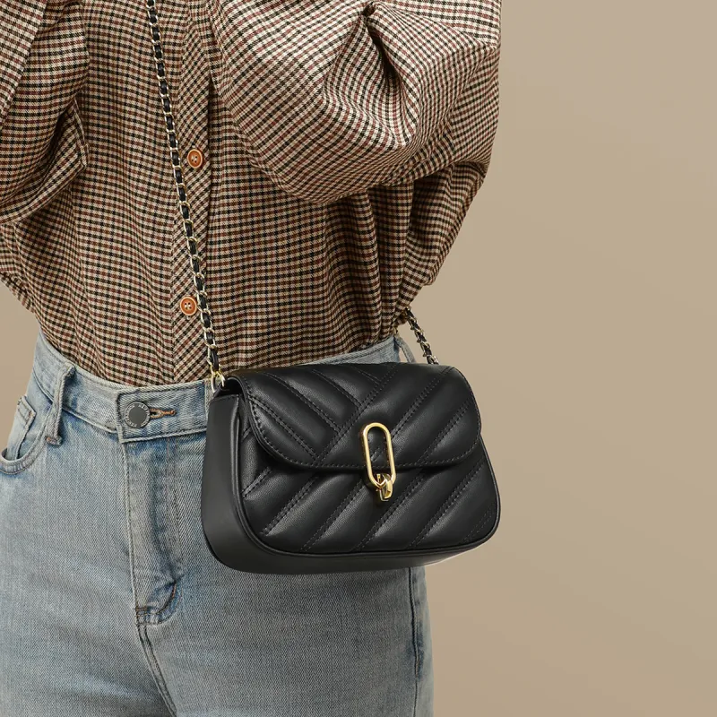 PT'SON Synthetic Leather Small Square Bag, Chain Bag, Shoulder Bag, Crossbody Bag Small Size Women's Ecru-9