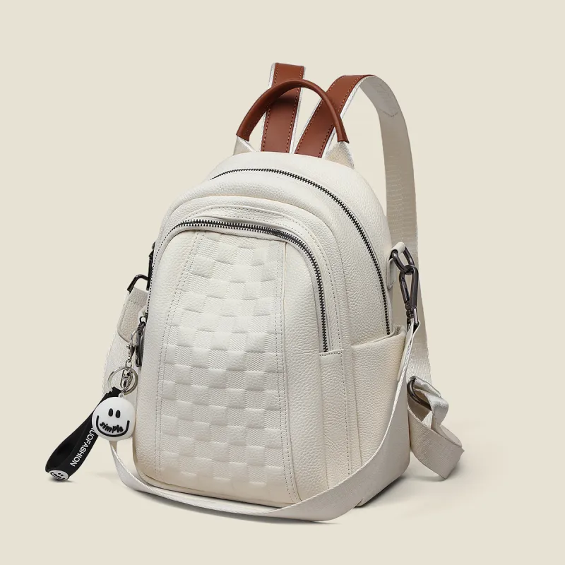 PT'SON Cow Leather Backpack Regular Women's Black/Ecru-10