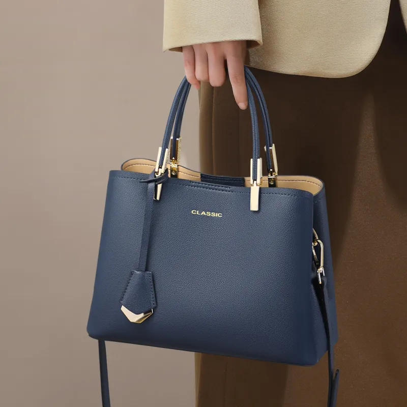 PT'SON Cow Leather Crossbody Bag, Shoulder Bag, Handbag Regular Women's Blue/Ecru-20