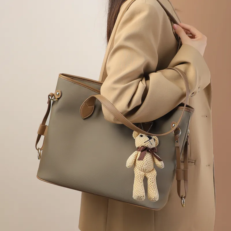 PT'SON Fabric Tote Bag, Shopping Bag, Underarm Bag, Shoulder Bag Women's Khaki-1