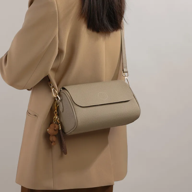 PT'SON Cow Leather Patchwork Synthetic Leather Shoulder Bag Crossbody Bag Cylinder Bag Regular Women's Elephant Gray-2