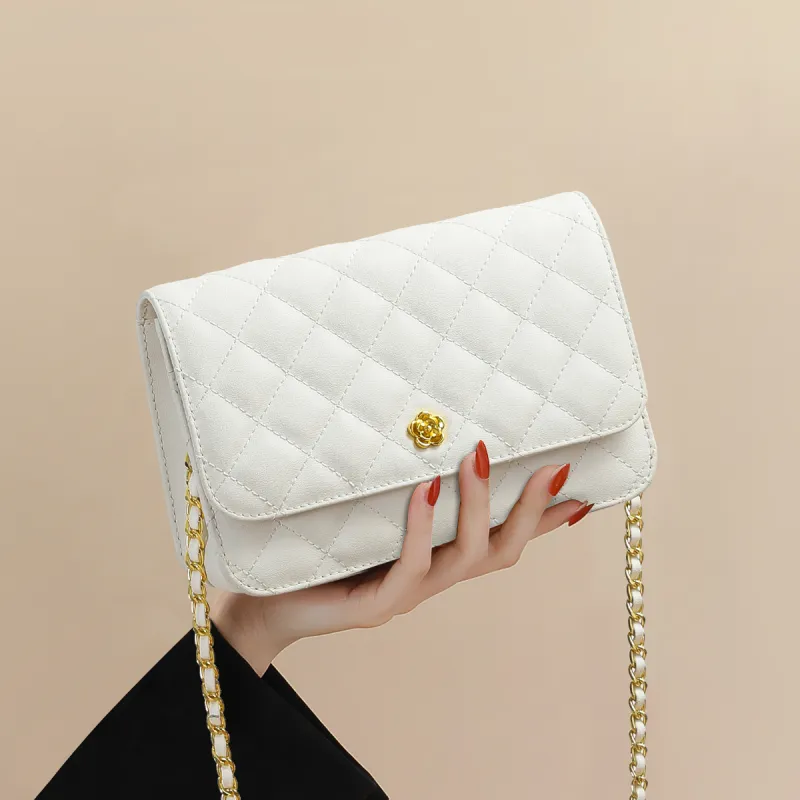 PT'SON Cow Leather Small Square Bag Shoulder Bag, Crossbody Bag Regular Women's White-3