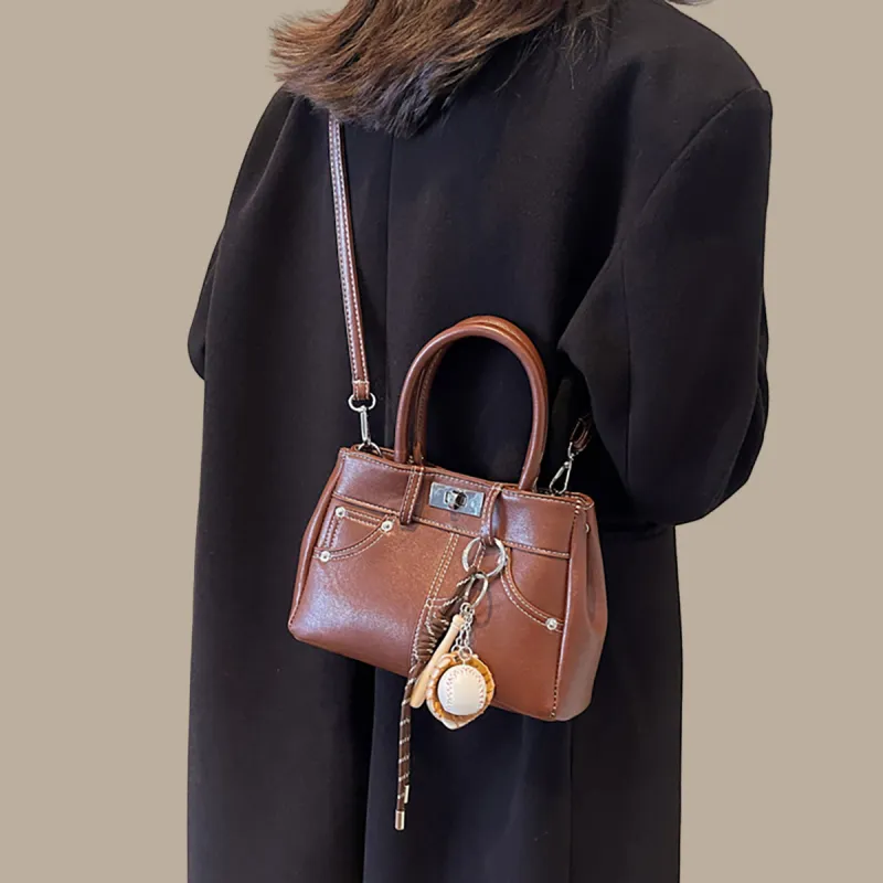 PT'SON Synthetic Leather Shoulder Bag, Crossbody Bag, Handbag, Kelly Bag Regular Women's Coffee/Brown-9