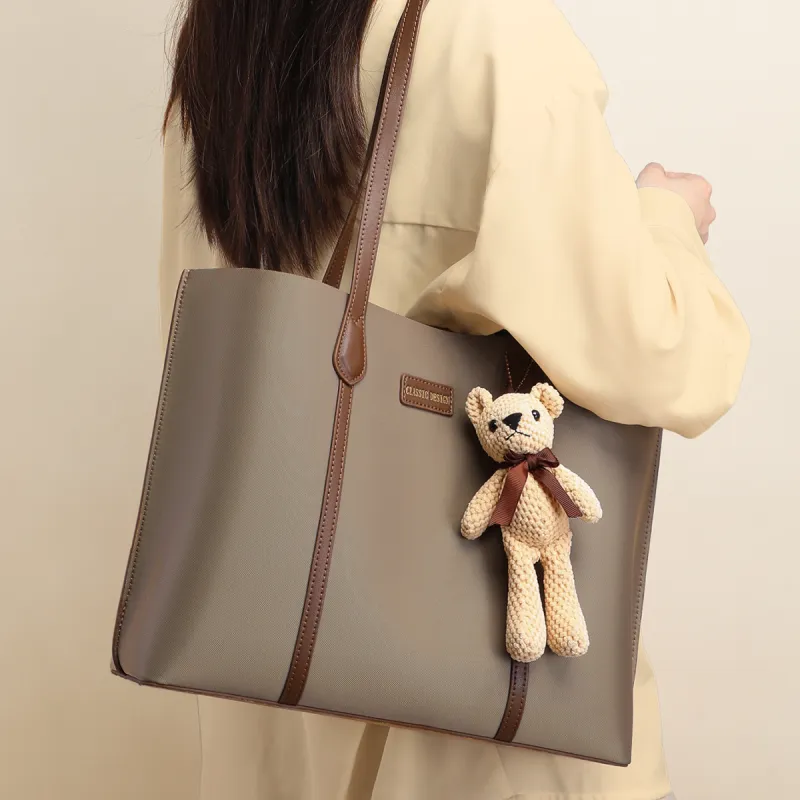 PT'SON Fabric Portable Underarm Shoulder Bag, Tote Bag, Shopping Bag Tubas Women's Dark Khaki-1