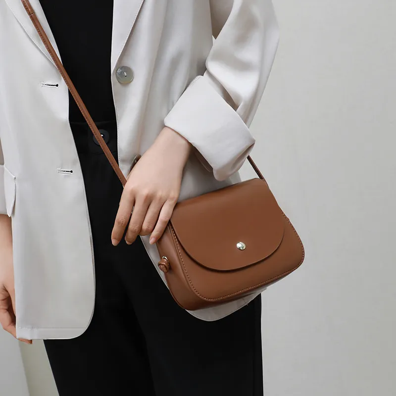 PT'SON Cow Leather With Synthetic Leather Shoulder Bag, Crossbody Bag Regular Women's Black/Light Brown-4
