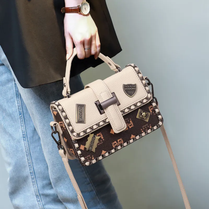 PT'SON PVC Shoulder Bag, Crossbody Bag, Handbag Regular Women's Coffee/Ecru-4
