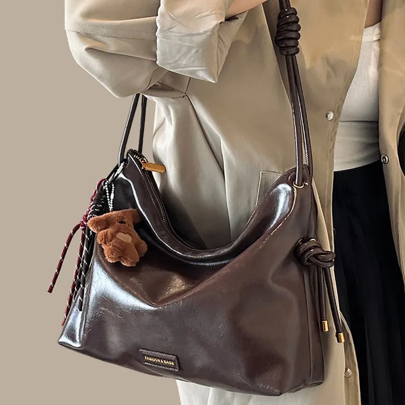 PT'SON Synthetic Leather Underarm Crossbody Bag, Shoulder Bag Regular Women's Coffee/Black-4