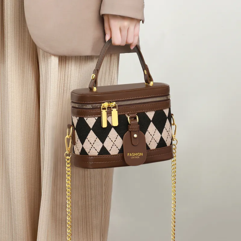 PT'SON Handbags Diamond Pattern Brown-1