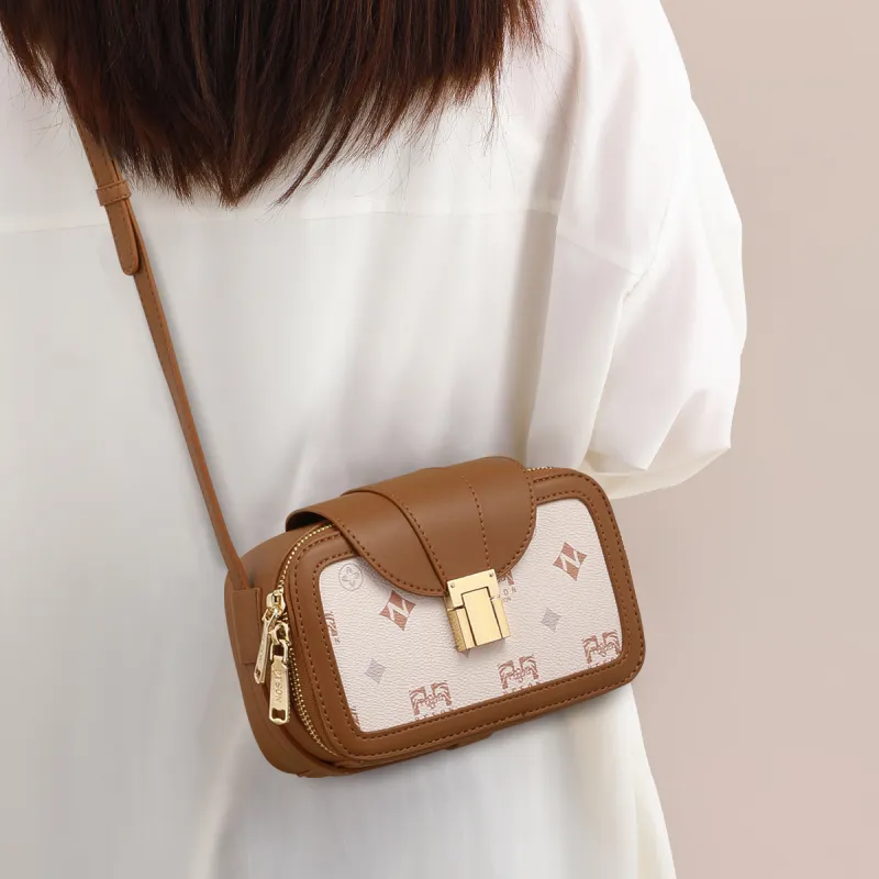 PT'SON Synthetic Leather Small Square Bag, Camera Bag, Crossbody Bag, Shoulder Bag Trumpets Women's White/Coffee-2