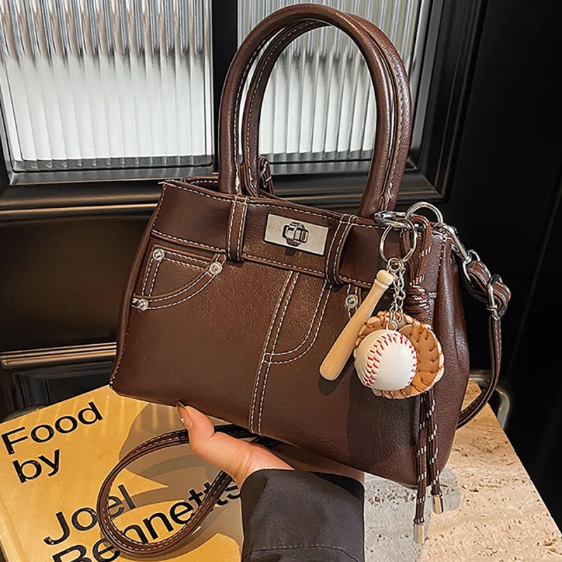 PT'SON Synthetic Leather Shoulder Bag, Crossbody Bag, Handbag, Kelly Bag Regular Women's Coffee/Brown-4