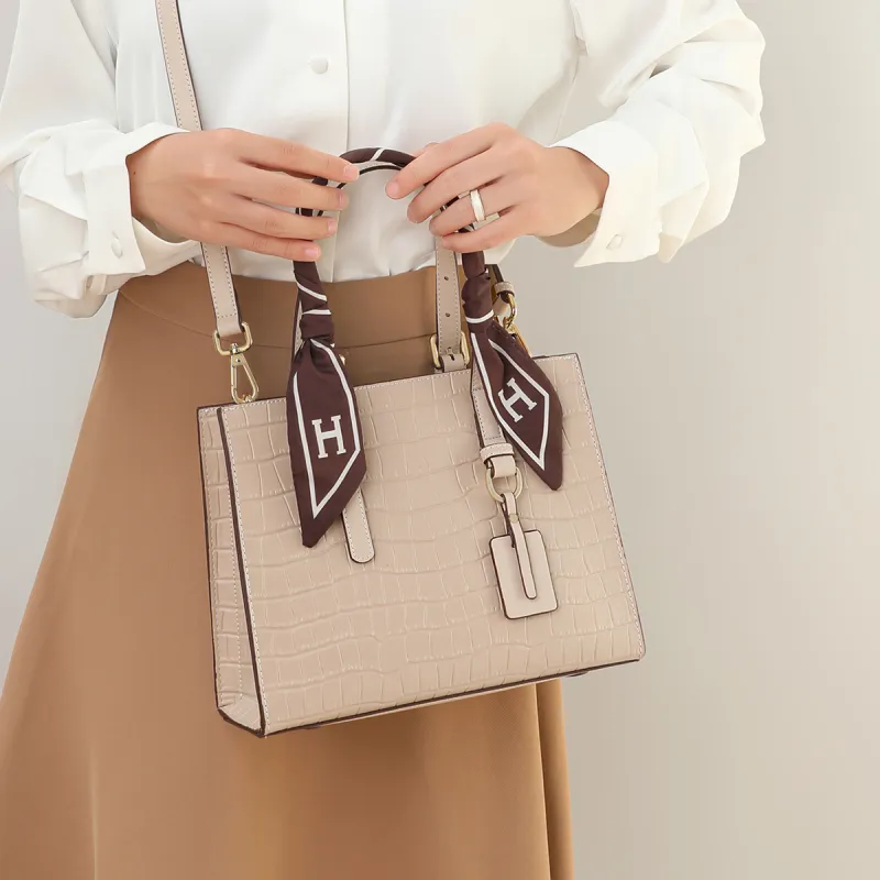 PT'SON Cow Leather Tote Bag Shopping Bag Shoulder Bag Crossbody Bag Handbag Regular Women's Black/Apricot-3