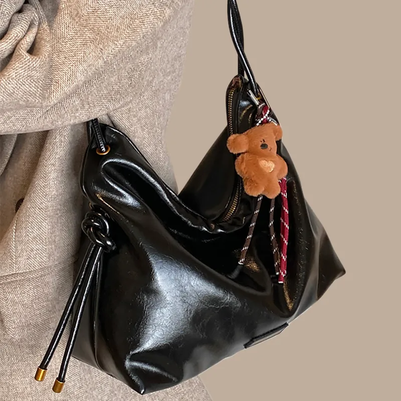 PT'SON Synthetic Leather Underarm Crossbody Bag, Shoulder Bag Regular Women's Coffee/Black-10