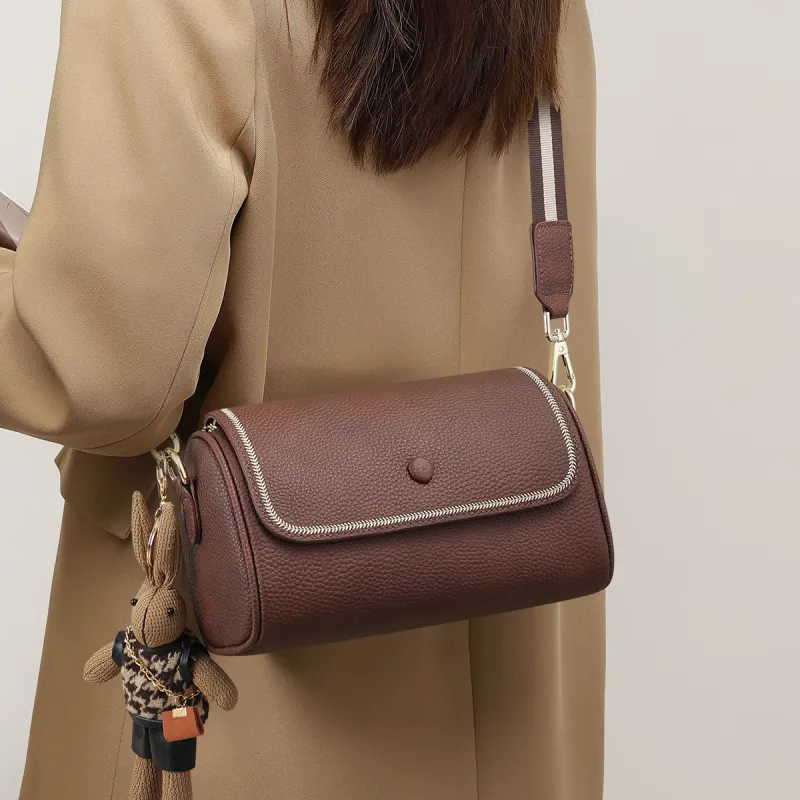 PT'SON Cow Leather With Synthetic Leather Crossbody Bags Regular Women's Coffee-1
