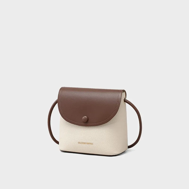 PT'SON Cow Leather Bonded Synthetic Leather One Shoulder Cell Phone Pouch Crossbody Bag Regular Women's Ecru Coffee-3