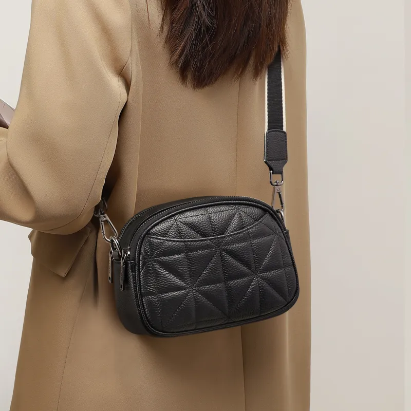 PT'SON Cow Leather Patchwork Synthetic Leather Shoulder Bag Crossbody Bag Regular Women's Black-1