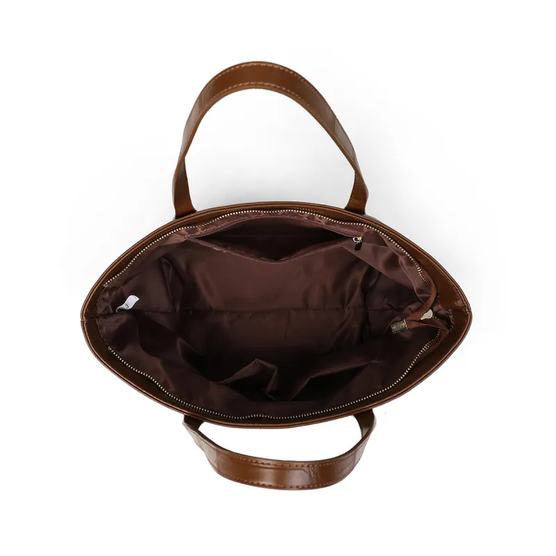 PT'SON Cow Leather Patchwork Synthetic Leather Tote Bag Shopping Bag Shoulder Bags Regular Women's Brown-5