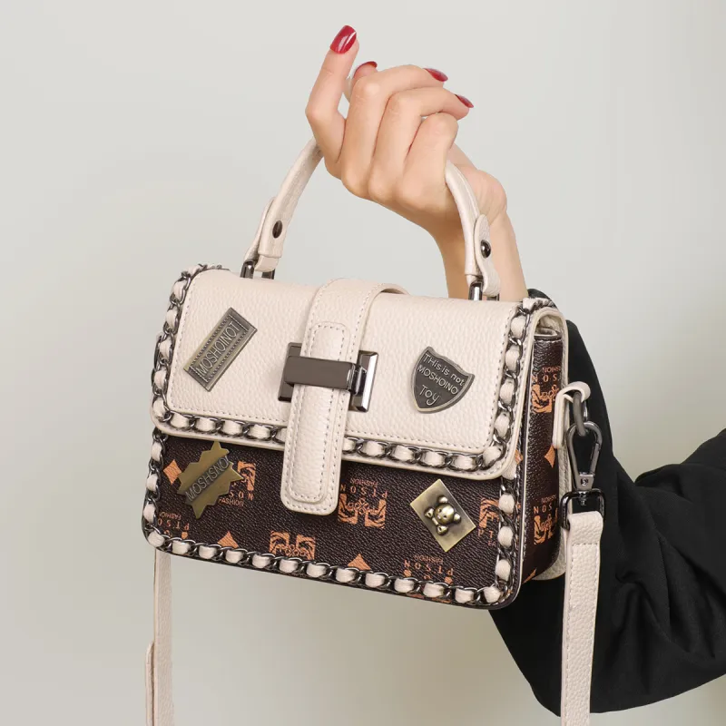 PT'SON PVC Shoulder Bag, Crossbody Bag, Handbag Regular Women's Coffee/Ecru-3