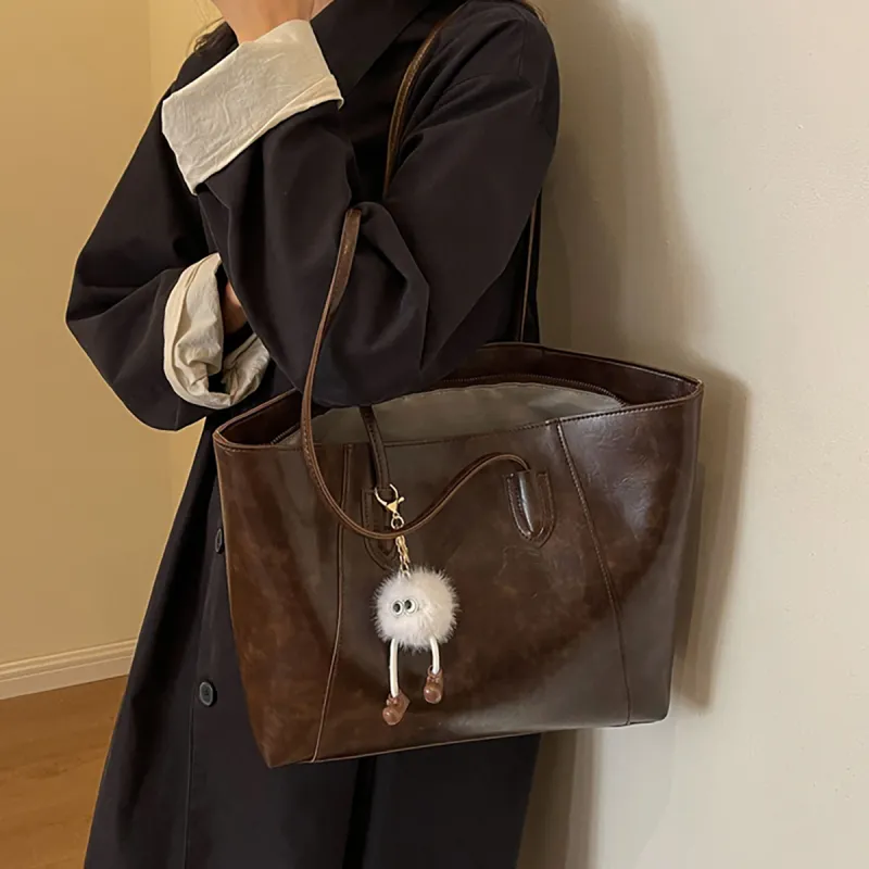 PT'SON Synthetic Leather Tote Portable Shoulder Bag Regular Women's Coffee/Black-4