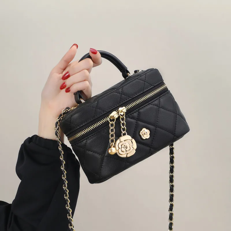 PT'SON Cow Leather Handbag Shoulder Bag Crossbody Bag Bucket Bag Box Bag Regular Women's Black-1