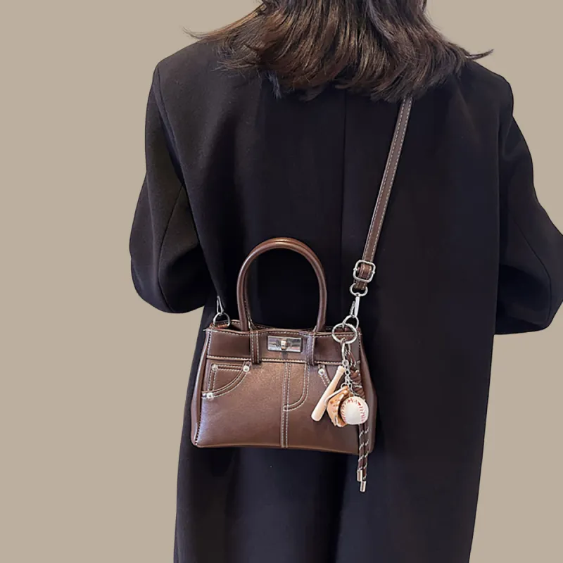 PT'SON Synthetic Leather Shoulder Bag, Crossbody Bag, Handbag, Kelly Bag Regular Women's Coffee/Brown-2