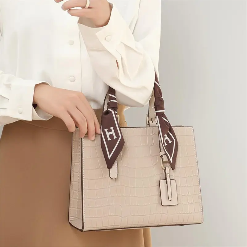 PT'SON Cow Leather Tote Bag Shopping Bag Shoulder Bag Crossbody Bag Handbag Regular Women's Black/Apricot-4