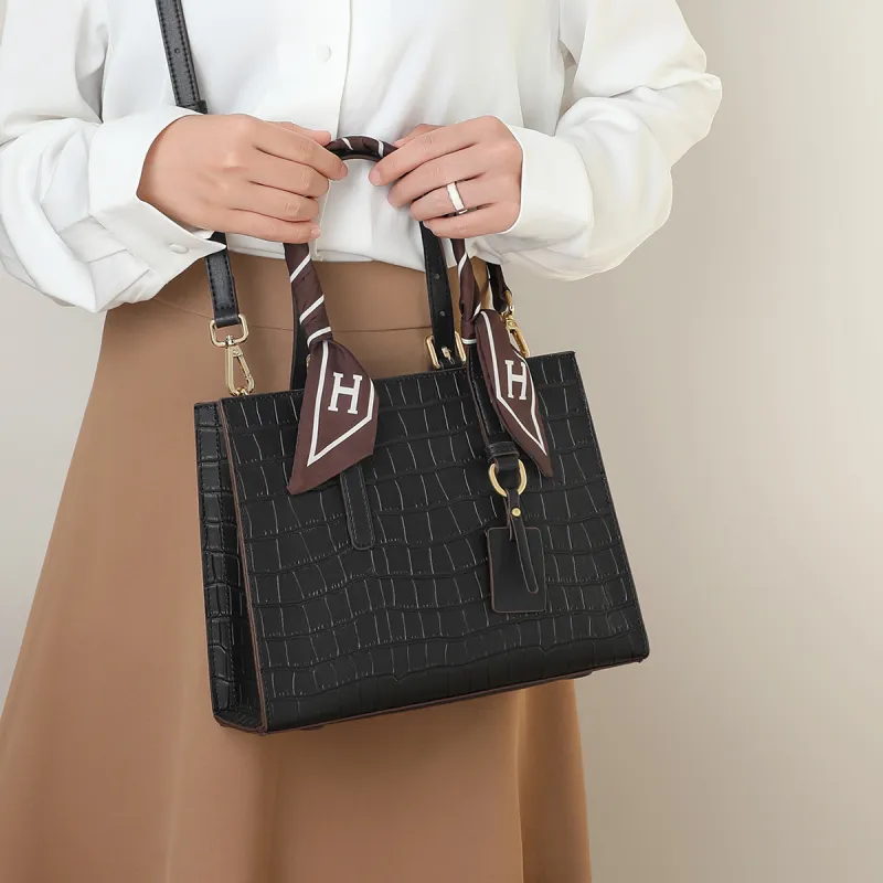 PT'SON Cow Leather Tote Bag Shopping Bag Shoulder Bag Crossbody Bag Handbag Regular Women's Black/Apricot-8