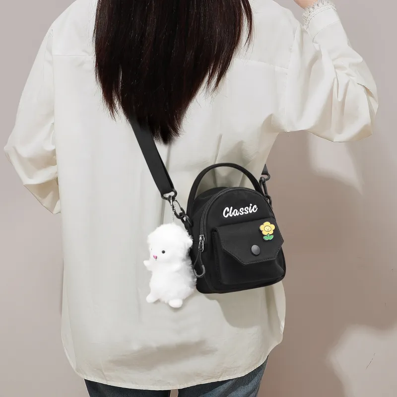 PT'SON Canvas Cell Phone Pouch, Shoulder Bag, Crossbody Bag, Handbag Regular Women's Ecru/Black-10