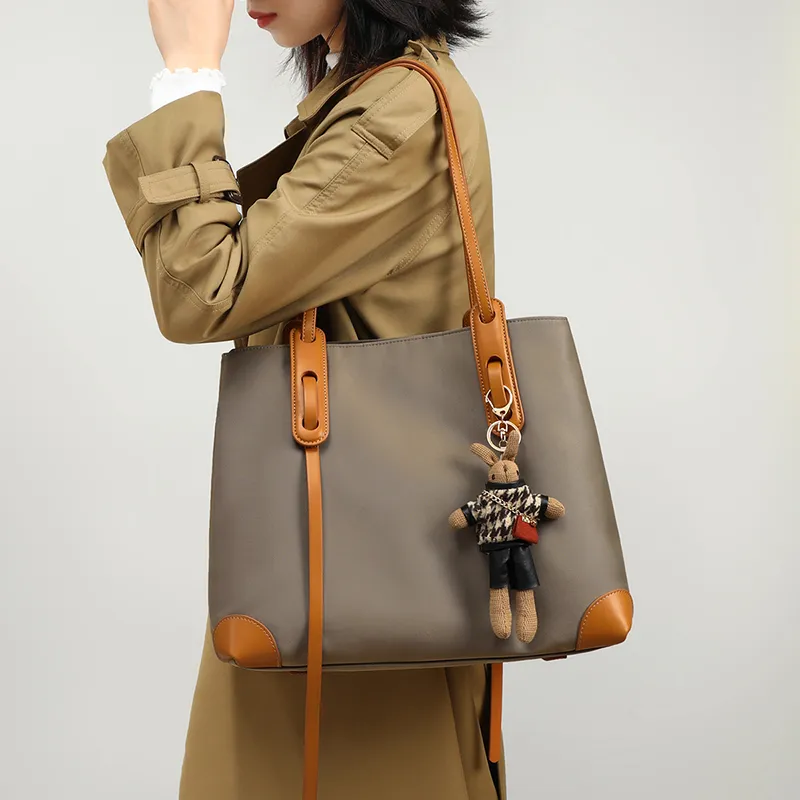 PT'SON Oxford Stitched Synthetic Leather Tote Shoulder Bag Handbag Large Size Women's-2