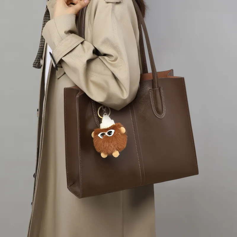 PT'SON Cow Leather With Synthetic Leather Underarm Handbag, Shoulder Bag Women's Coffee-1
