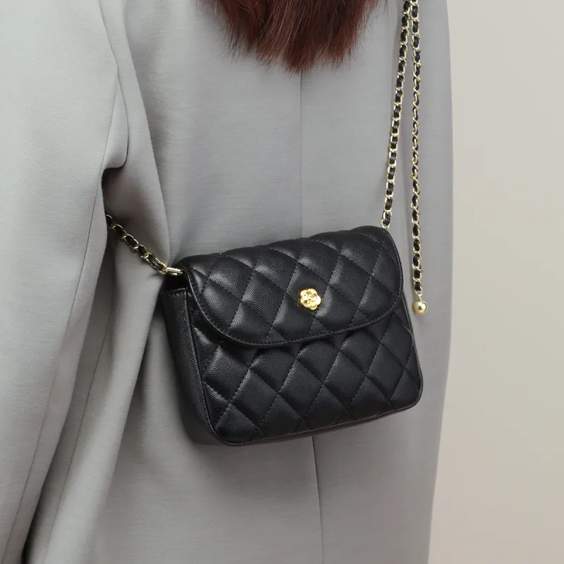 PT'SON Cow Leather With Synthetic Leather Shoulder Bag Women's Black-2