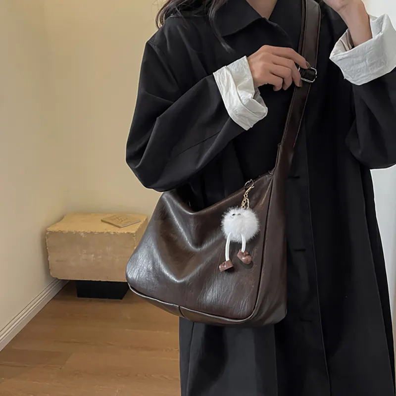 PT'SON Synthetic Leather Underarm Shoulder Bag Regular Women's Coffee/Black-2