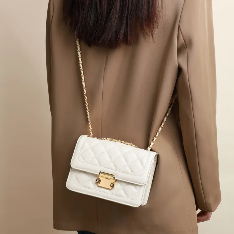 PT'SON Cow Leather Shoulder Bag Crossbody Bag Small Square Bag Regular Women's Ecru/Black-9