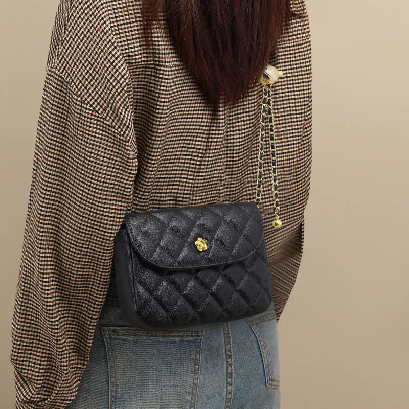 PT'SON Cow Leather Patchwork Synthetic Leather Shoulder Bag Crossbody Bag Regular Women's Black-3
