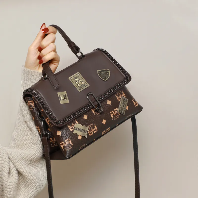 PT'SON PVC Small Square Bag, Handbag, Shoulder Bag, Crossbody Bag Regular Women's White/Coffee-6
