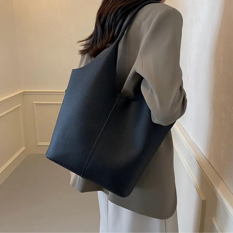 PT'SON Synthetic Leather Shoulder Bag, Bucket Bag, Shoulder Bag Women's Black/Brown-3