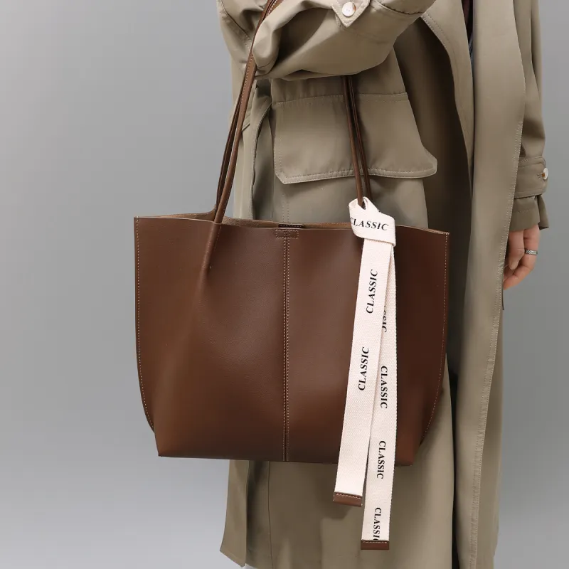 PT'SON Cow Leather Portable Underarm Shoulder Bag Regular Women's Coffee-3
