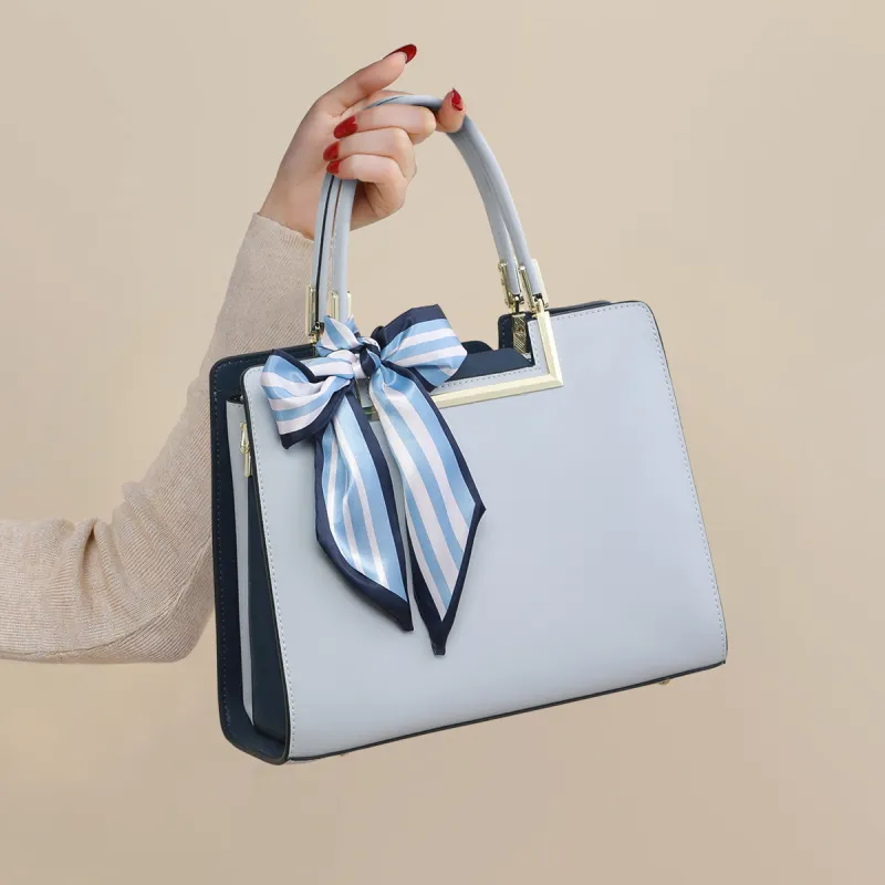 PT'SON Cow Leather Crossbody Bag, Shoulder Bag, Handbag Regular Women's Blue/Ecru-17