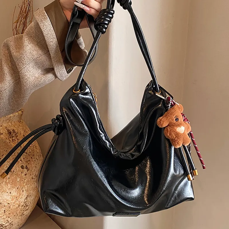 PT'SON Synthetic Leather Underarm Crossbody Bag, Shoulder Bag Regular Women's Coffee/Black-11