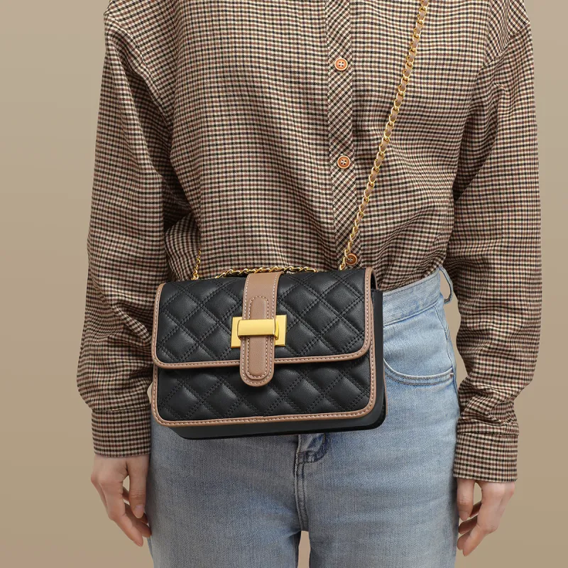 PT'SON Cow Leather Small Square Bag, Underarm Crossbody Bag, Shoulder Bag Regular Women's Ecru/Black-12
