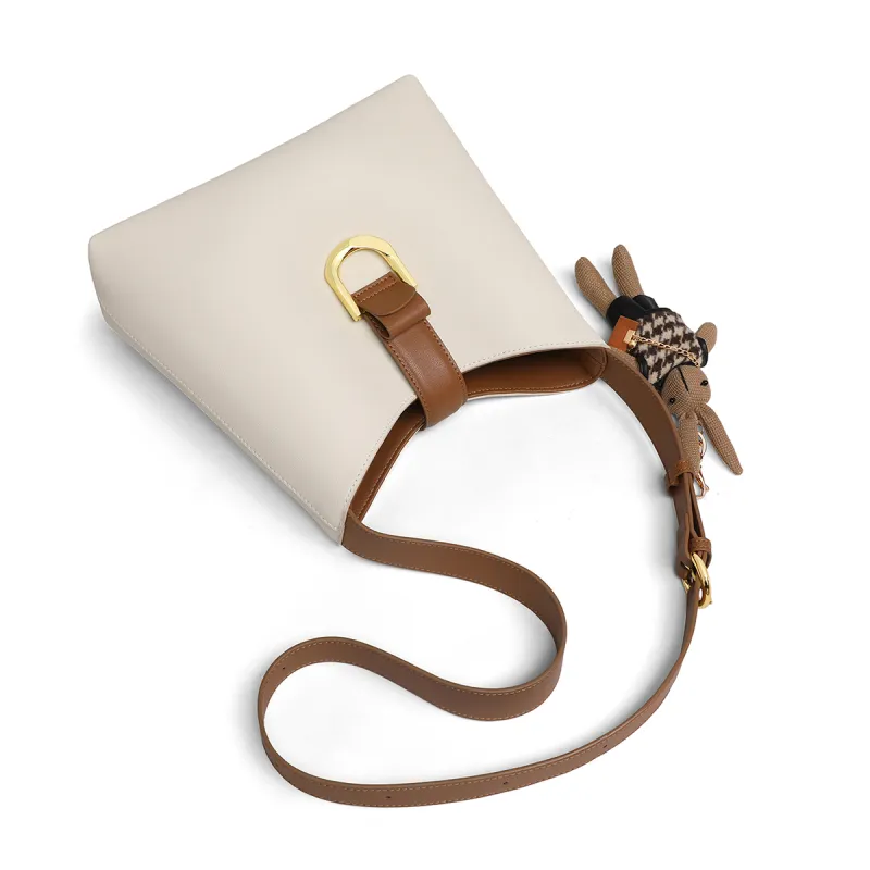PT'SON Cow Leather Bucket Bag, Underarm Bag, Shoulder Bag Regular Women's Ecru/Brown-6