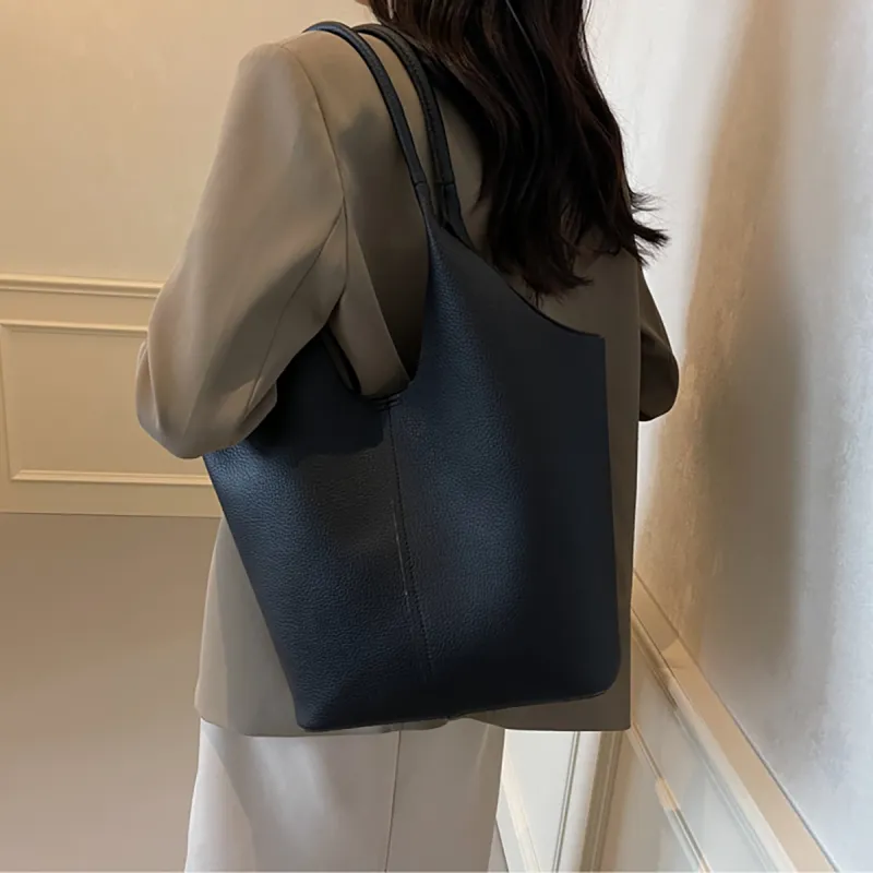 PT'SON Synthetic Leather Shoulder Bag, Bucket Bag, Shoulder Bag Women's Black/Brown-5