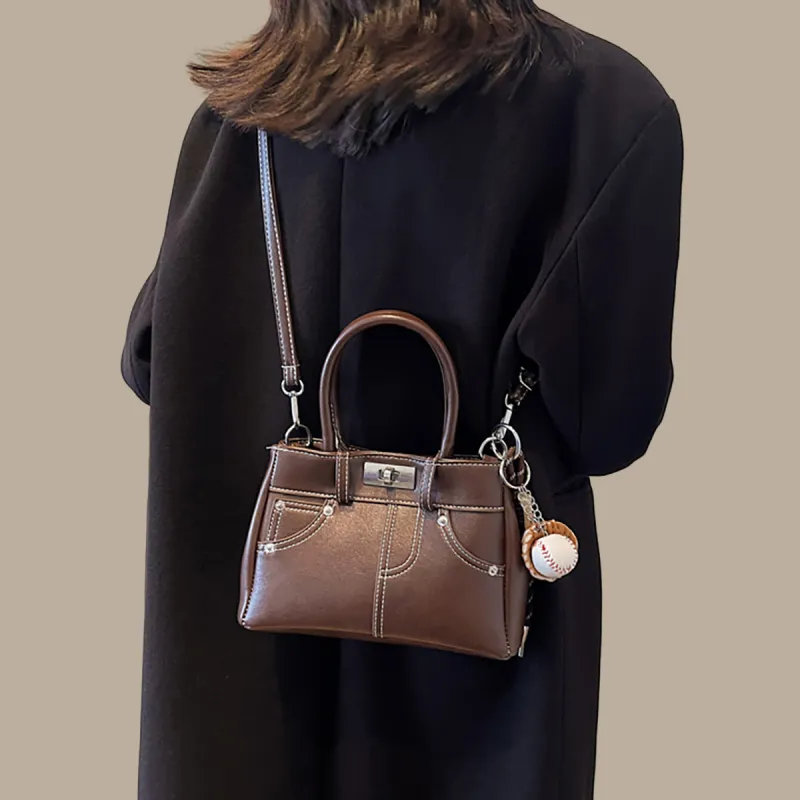 PT'SON Synthetic Leather Shoulder Bag, Crossbody Bag, Handbag, Kelly Bag Regular Women's Coffee/Brown-1