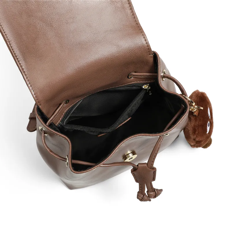 PT'SON Cow Leather Patchwork Synthetic Leather Backpacks Regular Women's Vintage Brown-3