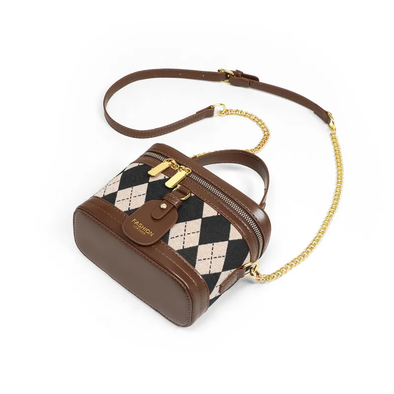 PT'SON Handbags Diamond Pattern Brown-5