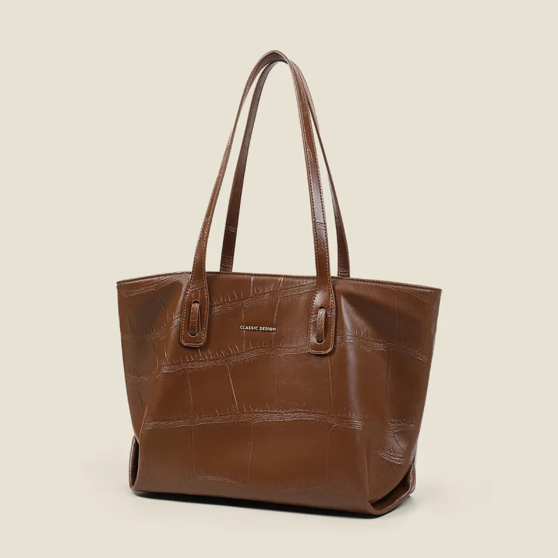 PT'SON Cow Leather Patchwork Synthetic Leather Tote Bag Shopping Bag Shoulder Bags Regular Women's Brown-2