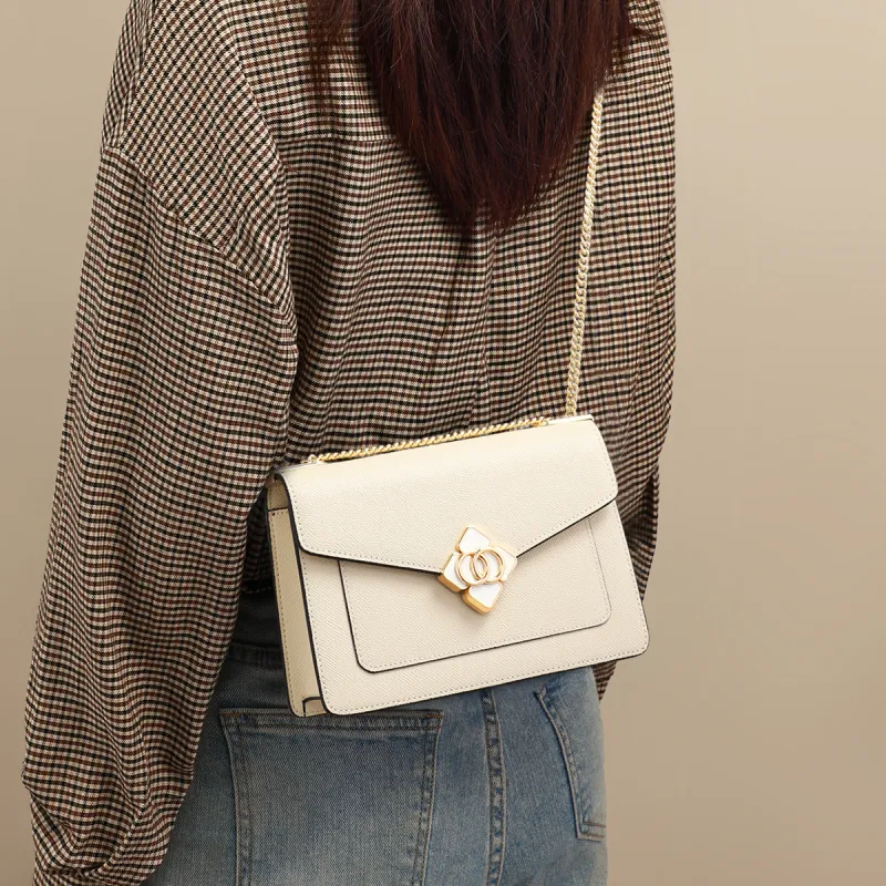 PT'SON Cow Leather Small Square Bag, Underarm Shoulder Bag, Crossbody Bag Regular Women's Ecru-1
