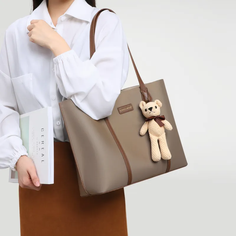 PT'SON Fabric Portable Underarm Shoulder Bag, Tote Bag, Shopping Bag Tubas Women's Dark Khaki-2
